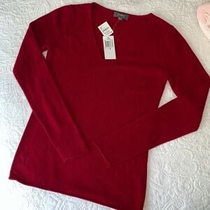 NWT Neiman Marcus 100% V Neck Cashmere Sweater Blood Red Size XS